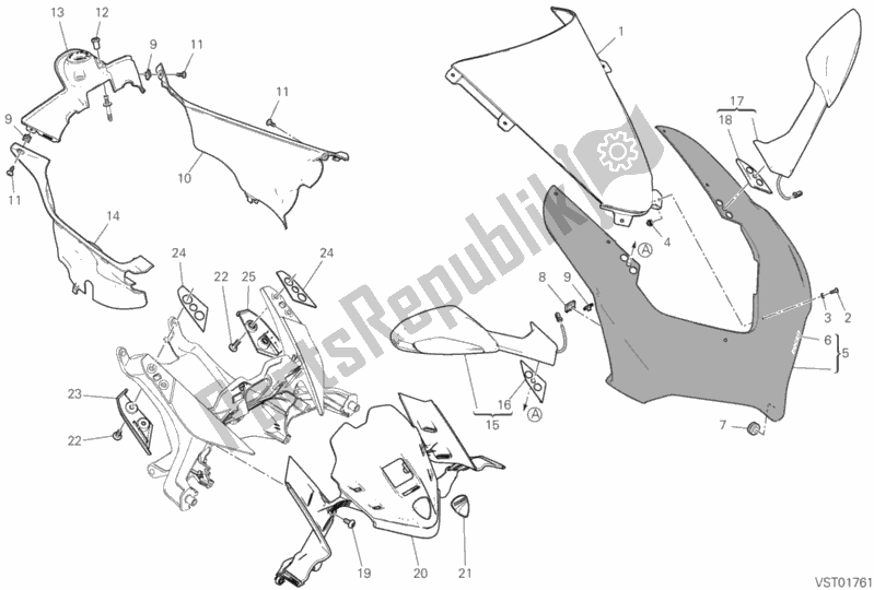 All parts for the Cowling of the Ducati Superbike Panigale V4 S USA 1100 2019